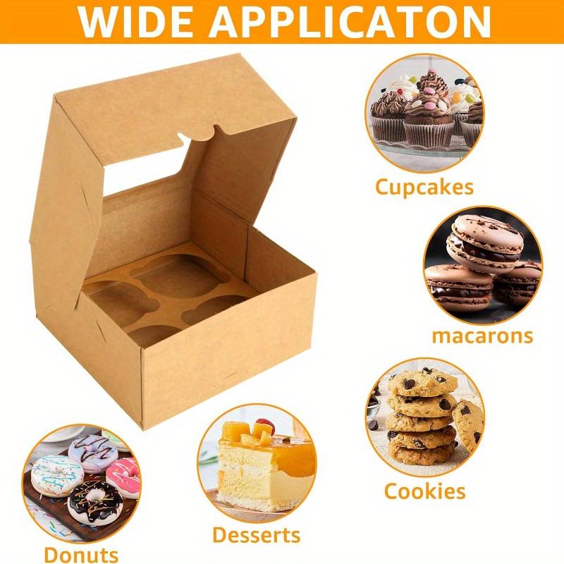 24 Stück/Packung, Cupcake-Box, die 4 Standard-Cupcakes aufnehmen kann, brauner Cupcake-Behälter mit Fenster und Einsatz, lebensmittelechtes Cupcake-Gestell
