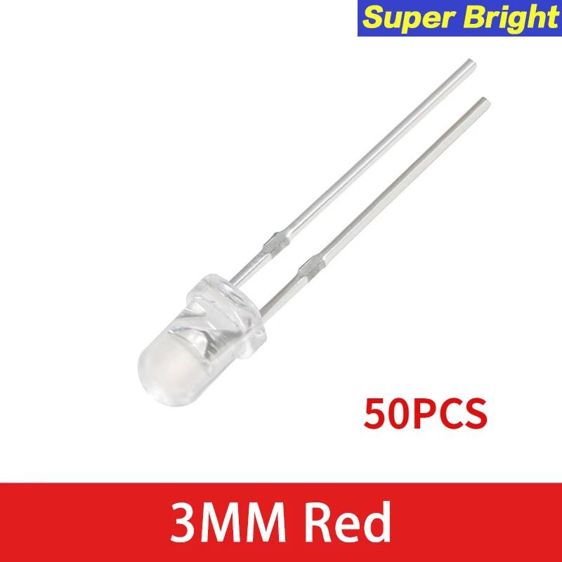 50/100 Stück Ultrahelle 3mm LED Leuchtdiode F3 Transparente LED Lampe Orange Gelb Weiß Grün Rot Blau DIY Kit