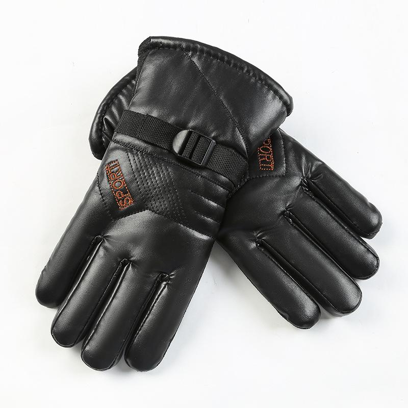 Men's Warm Gloves with Fleece and Thickened PU Leather Fashionable and Classic Open Mouth Smiling Gloves  Windproof and Cold Proof for Outdoor Cycling