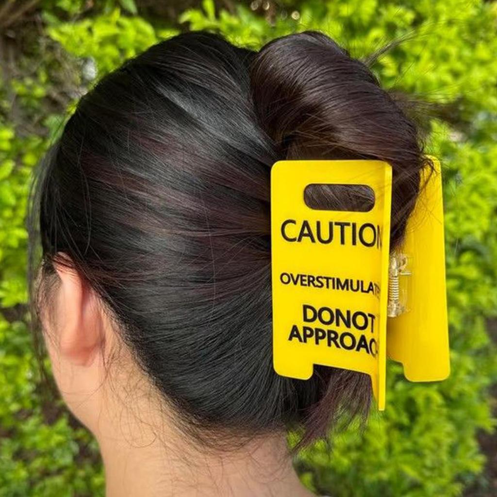 Caution Overstimulated Hair Clip 3.94 Inch Anti-Slip Hairstyling Supplies Strong Hold Hair Clips For Women Girls Students