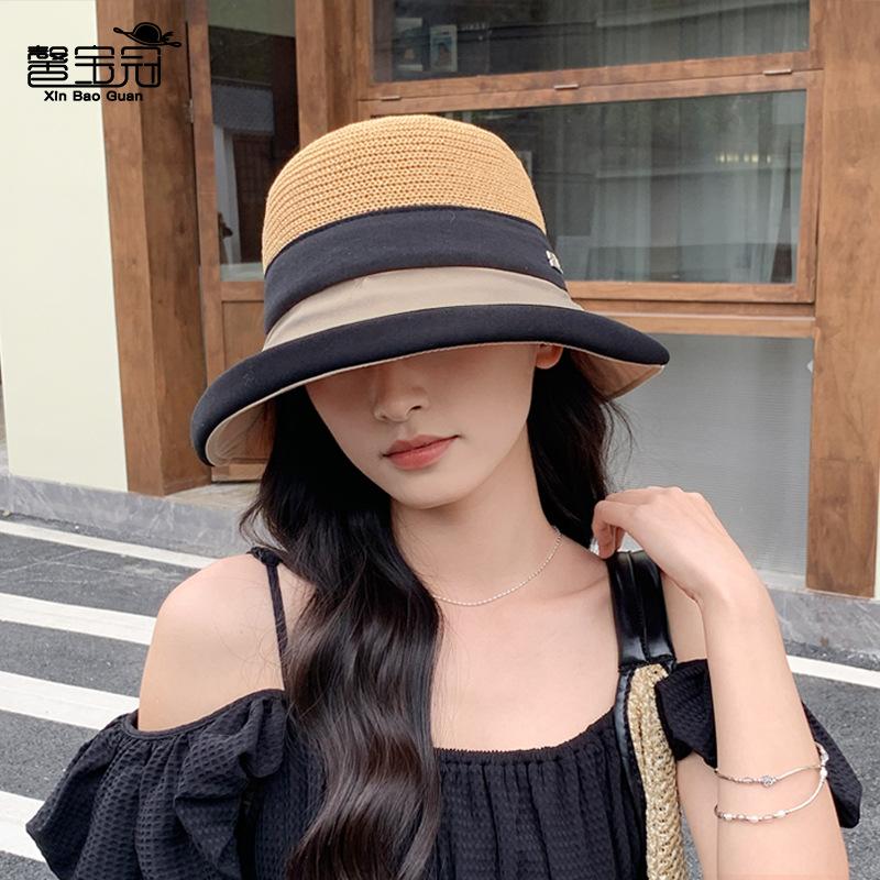 8544 summer outdoor sunscreen hat children curling big brim show face small straw visor beach beach bucket hat