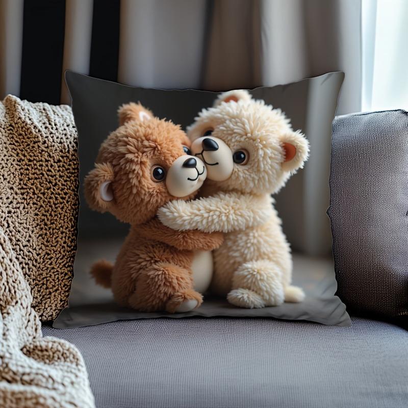Cuddle-Tastic Teddy Bears Printed Pillowcase for a Warm and Adorable Bedtime Sofa Cushion Cover, Home Decoration, 2D Printing