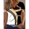 [Directional] Elegant Directional Women's V-neck Short-sleeved Printed T-shirt Women's Elegant Trendy Printed Geometric Top