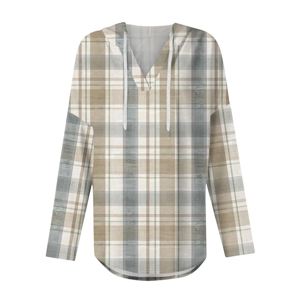 Damenmode Hoodies V-Ausschnitt Langarm Bedruckt Kordelzug Lässige Lose Pullover Tops