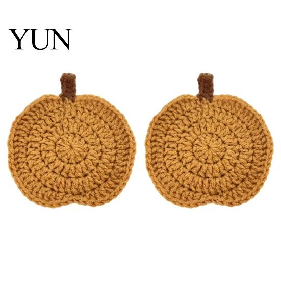 Easy to Clean Table Mats Handmade Crochet Pumpkin Coasters, Soft Polyester Coffee Mats, Cushion Autumn Themed Farmhouse Dining Accessories for Kitchen