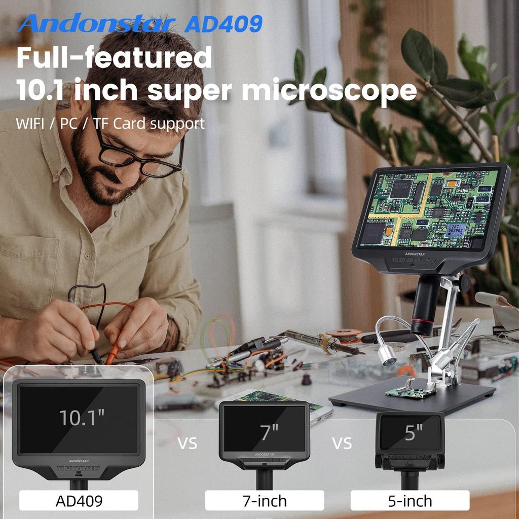 Andonstar AD409 inch HDMI Digital Microscope LCD Monitor 300X USB Electron Microscope Recording Capable Surveying Inspection Soldering Coin