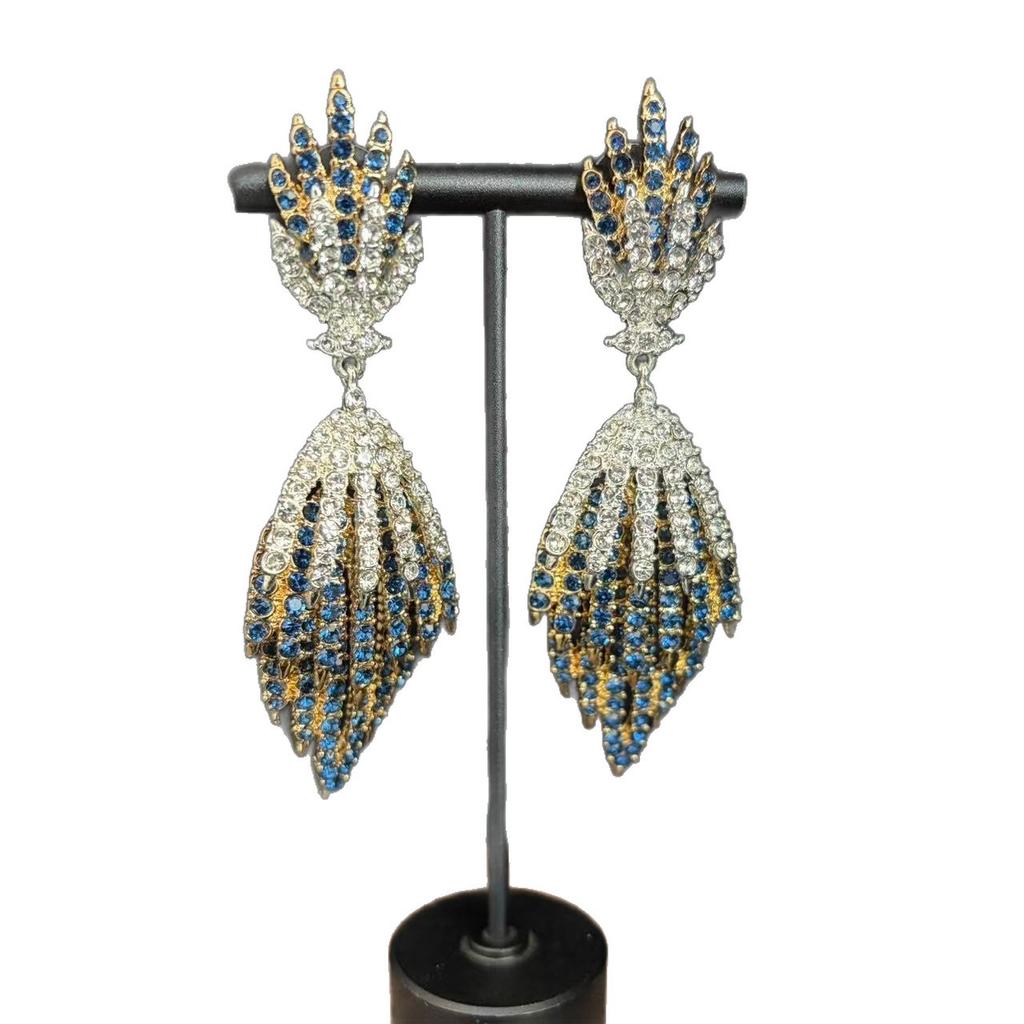 Hot-Selling Fashion Light Luxury Earrings, Multi-Color Diamond Leaf Earrings, Elegant Design Banquet Earrings