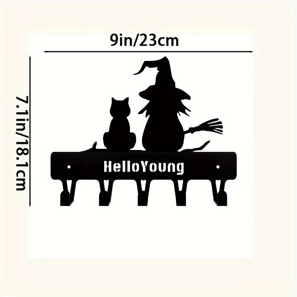 1pc Witch and Cat Metal Key Holder Wall Hook Art Decorative Accessories for Wall Mounting, Keychain