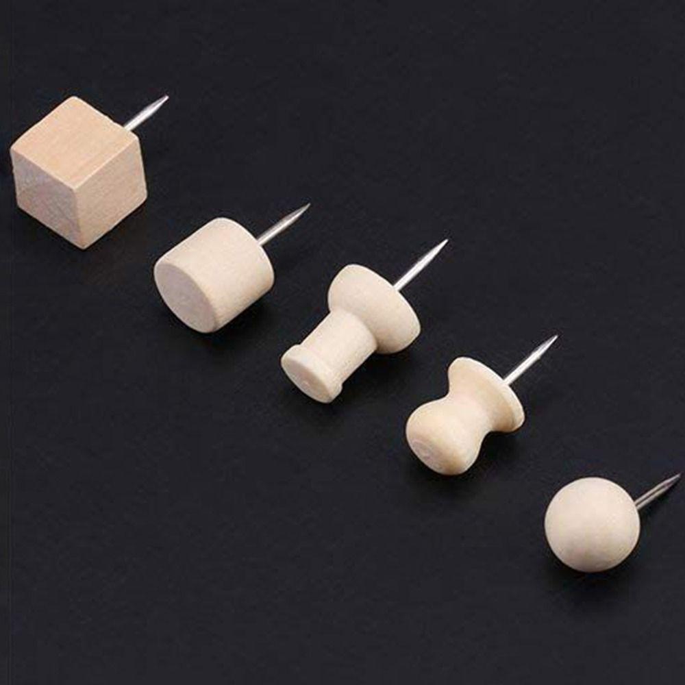 128Pcs Creative Wooden Push Pins DIY Thumb Tacks Geometric Shape Pushpins  Office School Supplies