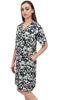 Bimba Floral Print Black Women Sleepshirt Notched Collar Sleepwear Nightshirt -