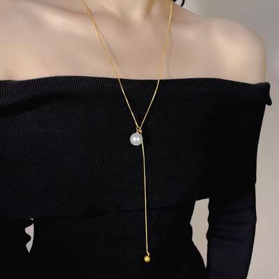 Ins Highlight Pearl Temperament Long Necklace Pendant Sweater Chain Pull Adjustable Fashionable Neck Chain Accessories