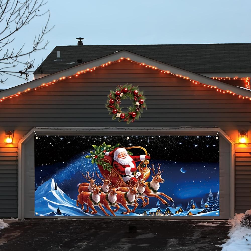 Christmas Celebration Garage Door Banner - Santa Claus, Sled and Reindeer Patterns
