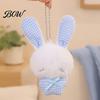 Stuffed Plaid Ear Bunny Ribbon Bow Rabbit Plush Pendant for Backpacks, Soft Plushie Bag Charm, Animal Keychain Decoration