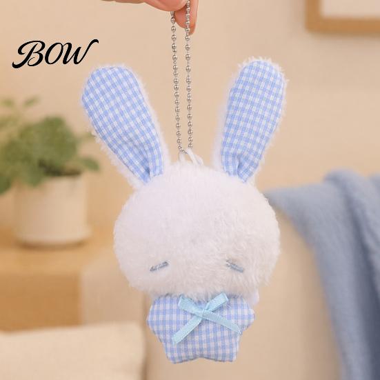 Stuffed Plaid Ear Bunny Ribbon Bow Rabbit Plush Pendant for Backpacks, Soft Plushie Bag Charm, Animal Keychain Decoration