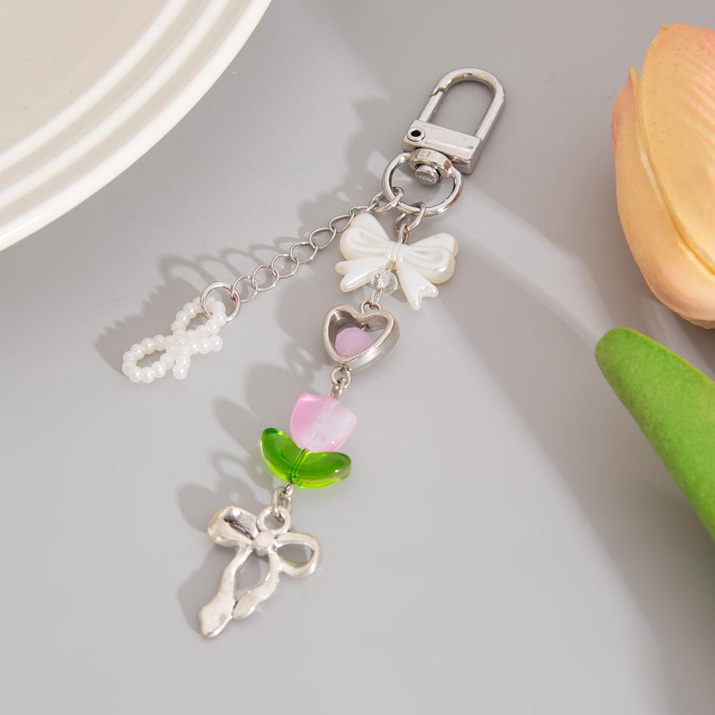 Y2k Fashion Flower Star Love Bow Strawberry Pendant Acrylic Keychain Student Women's Bag Backpack Pants Chain