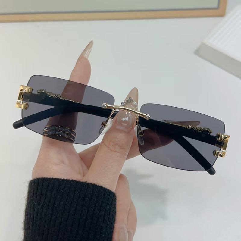 Latest Men Frameless Square Sunglasses Fashionable Women Leopard Decorative Sun Eyeglasses Outdoor Use Anti And Anti Glare Glasses UV400