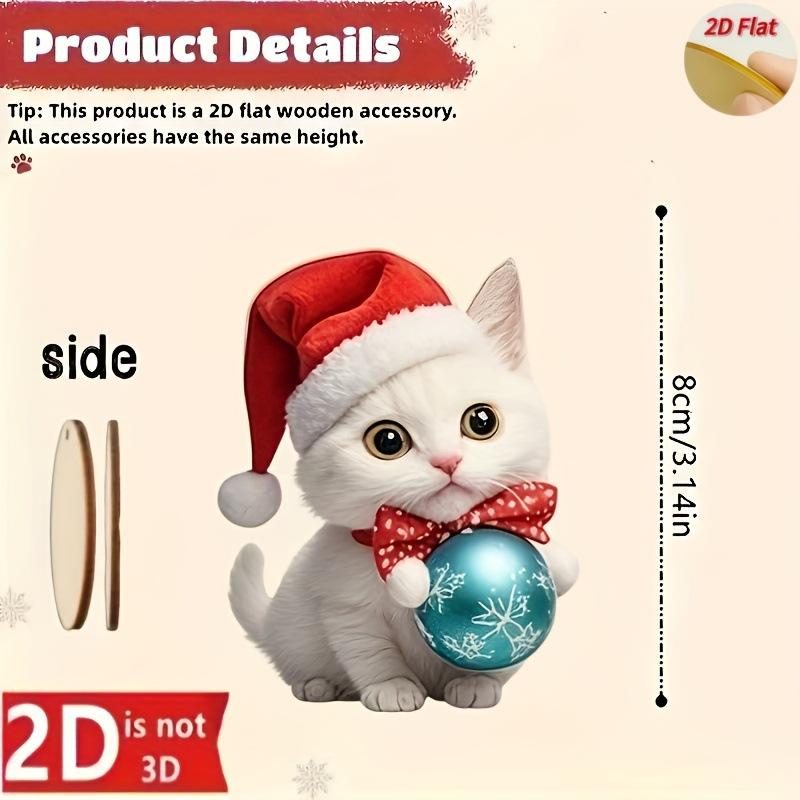 12Pcs Cartoon 2D Flat Christmas Cat Wooden Pendant Ornament Christmas Tree Hanging Decoration  Year Party Home Decoration