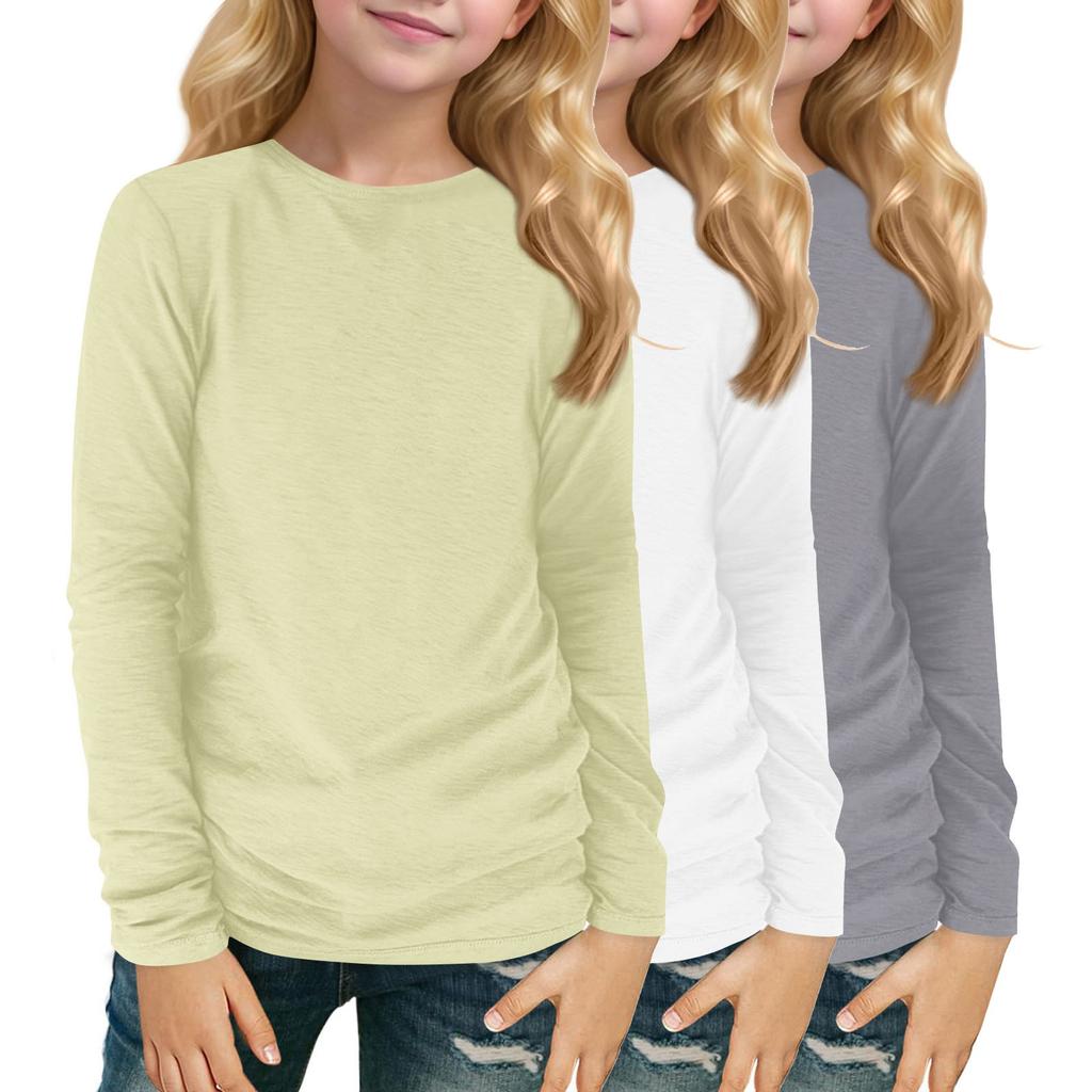 Children's Long-sleeved O-neck Top Solid Color Daily Casual(3pc)