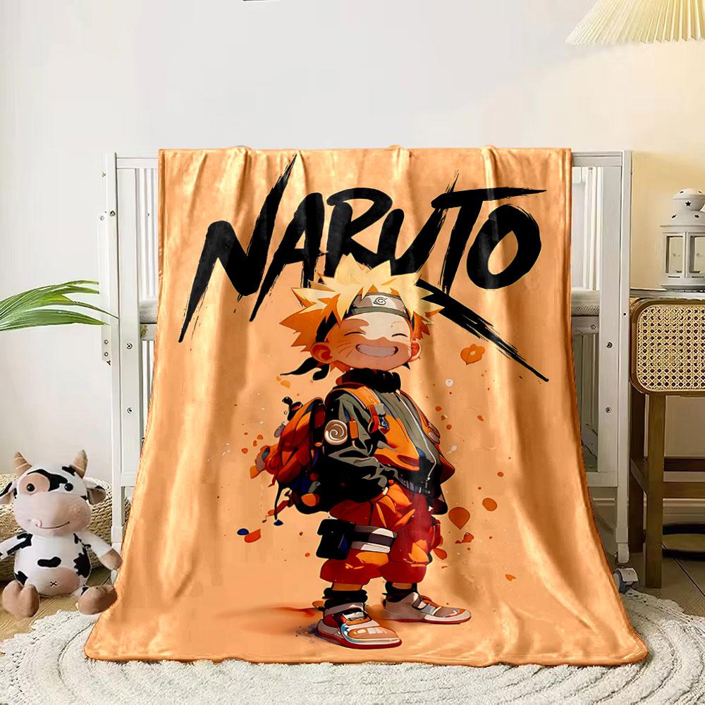 Stylized orange-themed character design with bold  Naruto  lettering. for all seasons blanket lunch break throw gift 80cm x 120cm