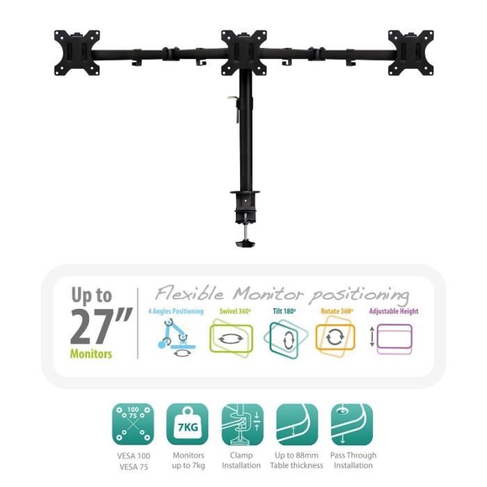 Support d'écran plat pour bureau - EWENT - EW1513 - 68,6 cm (27") - Pince/boulon - Noir