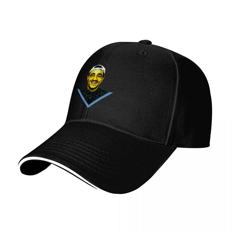 Black Baseball Cap Featuring Obama Cartoon Face with Blue V Design for Fashion StateUnisext and Streetwear Style