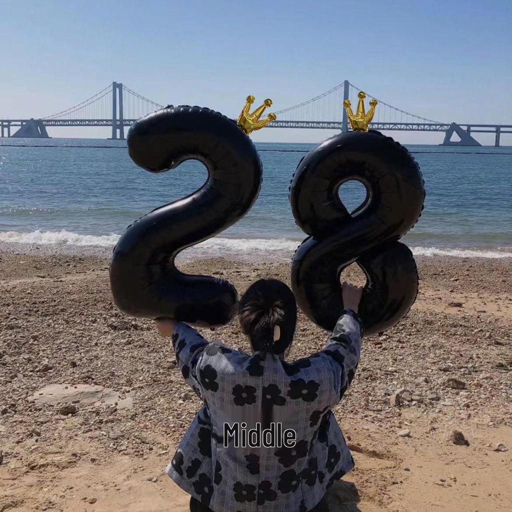 40” Black Crown Birthday Number Balloons - First Birthday Party Photo Props & Decoration