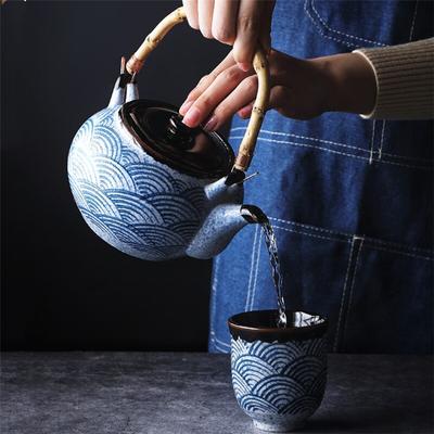 Tetera ondulada de mar para el hogar de estilo japonés, taza de té de cerámica creativa, taza de agua de Kung Fu, tetera con filtro para restaurante y oficina
