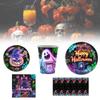 Party Halloween Tableware Set Luminous Plate Cups Napkins Tablecloth Celebration