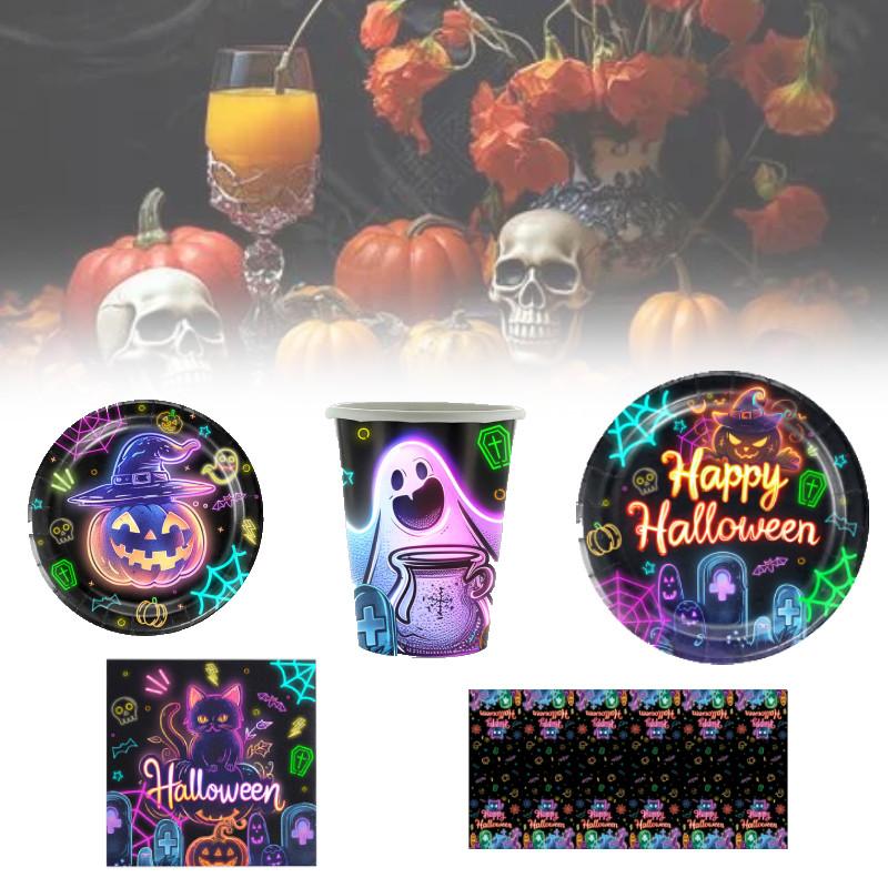 Party Halloween Tableware Set Luminous Plate Cups Napkins Tablecloth Celebration