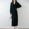 Women Sweater Dress 100% Wool MODERN NEW SAGA V-neck Knit Long Pullover Winter Jumpers Wool Long Dress Female