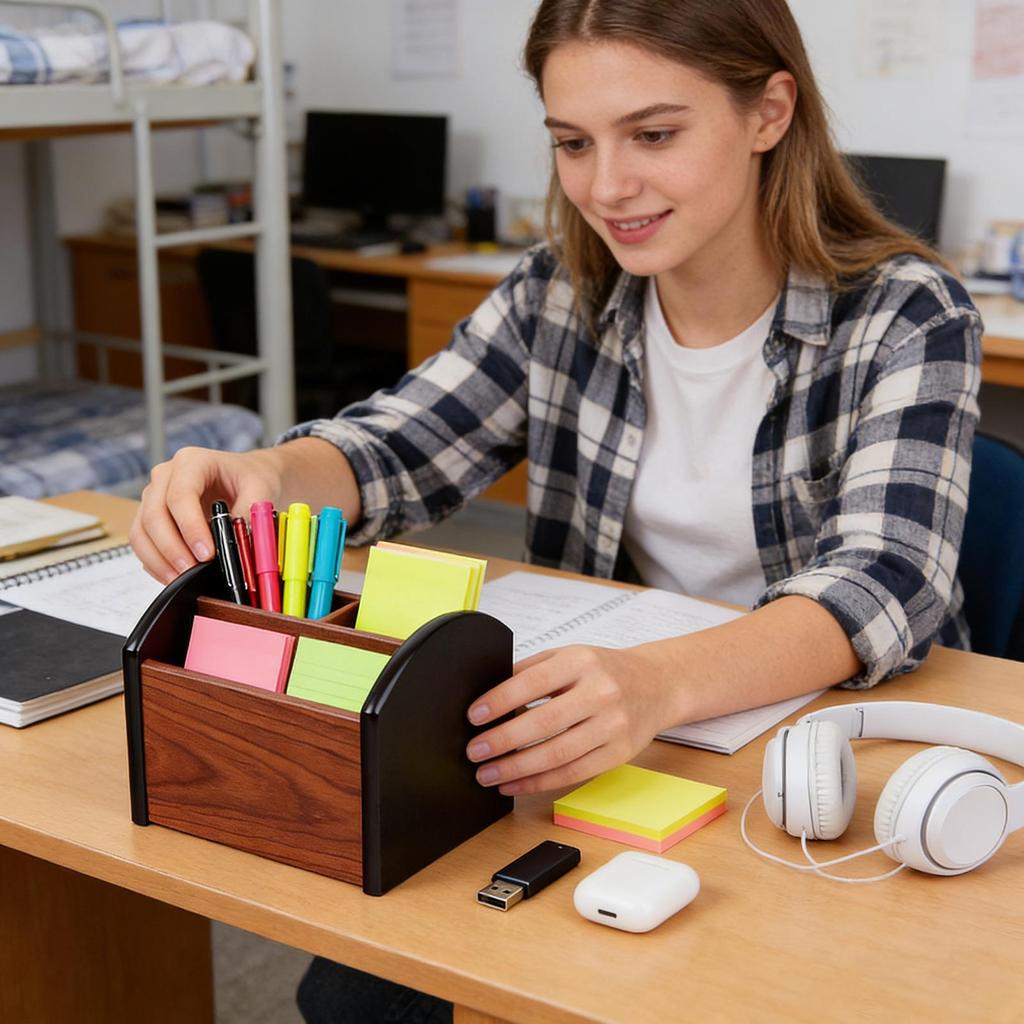 Wooden Desktop Storage Box With Drawers Multi-Compartment Storage Pen Holder Desktop Tray Pencil Holder Office Organization