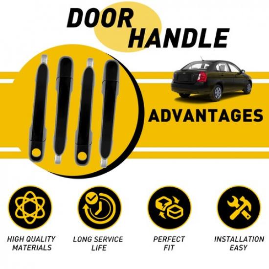 4pcs Outer Door Handle Front & Rear For 2006 - 2011 Hyundai Accent Primed Black
