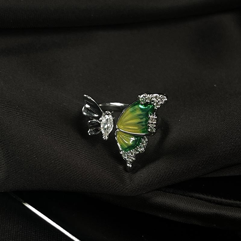 Butterfly Dripping Oil Open Ring, Personality, Niche Design, Cold Wind Ring, Stacked Index Finger Ring, Female