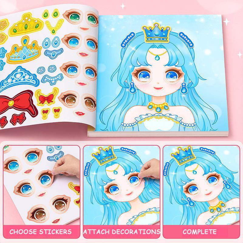 1Set Toy Puzzle Stickers Reusable For Girls Cartoon Princess Make A Face Stickers Handicrafts Creative Kids Stickers