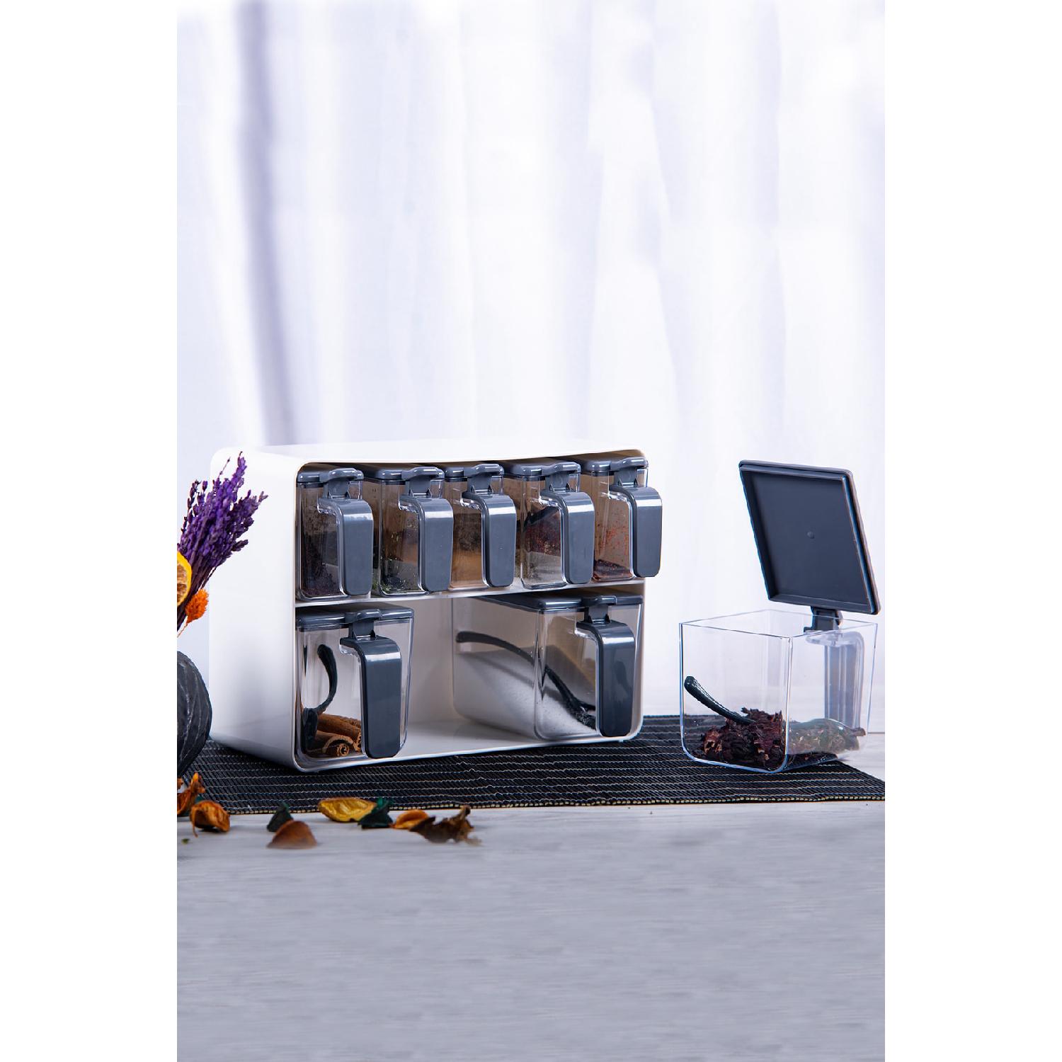 

Набор специй с восемью подставками, серо-белый — 161280-815