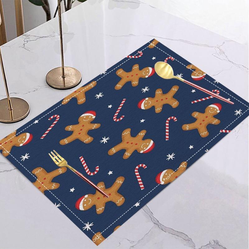Christmas Gingerbread Man Placemats Holiday Table Home Kitchens for Christmas Halloween Thanksgiving and New Year Decorations