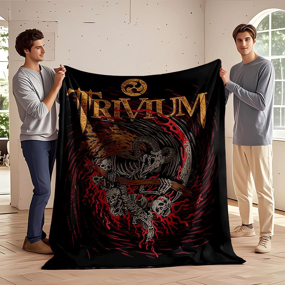 A Swirling Skeletal Design with Horns, Scythe, and Blood-like Accents. for All Seasons Blanket Lunch Break Throw Gift