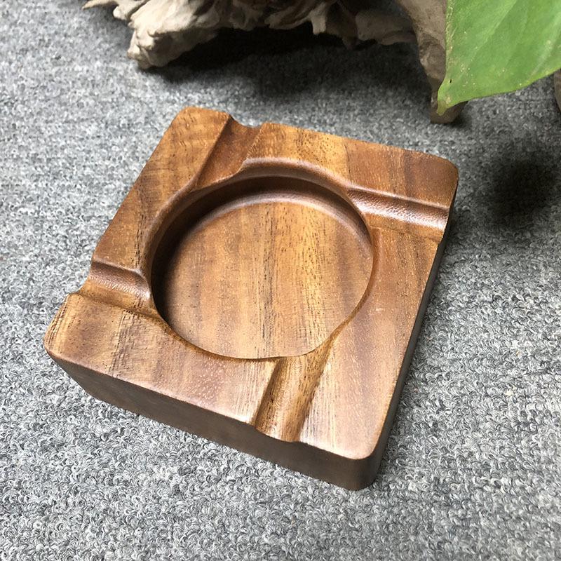 Walnut Grove Solid Wood Ashtray - High-End Chinese Style Decorative Piece for the Living Room
