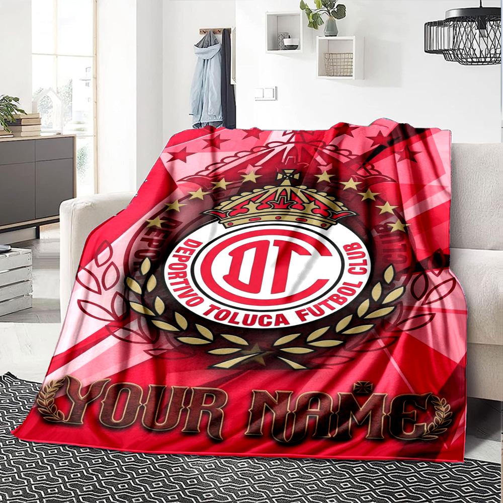 Name Custom Deportivo Toluca FC Print Flannel Blanket High Quality Warm Comfortable Cover for All Seasons Perfect for Gifts Home Decor
