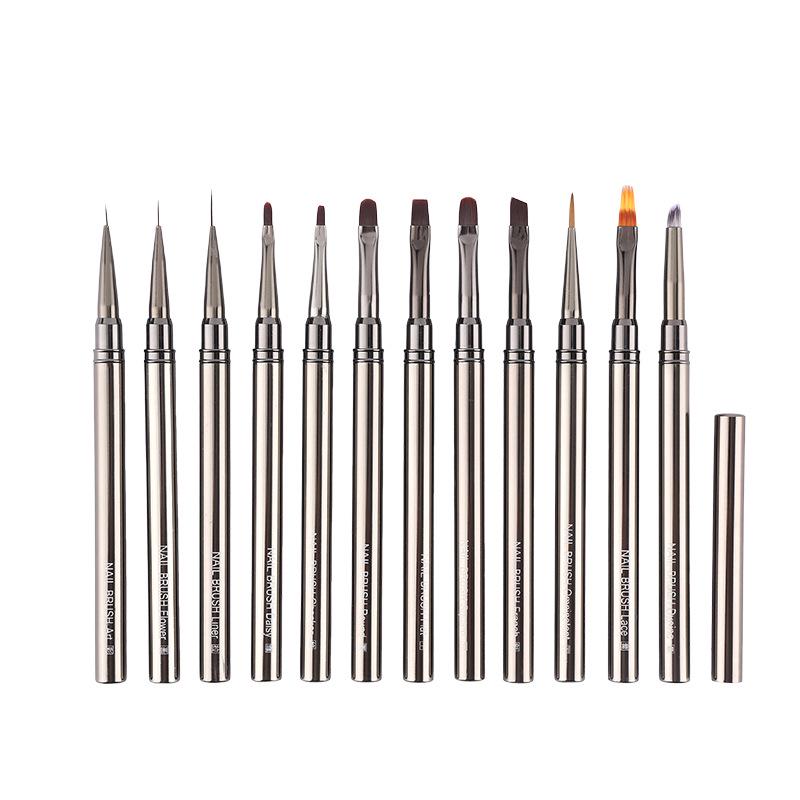 12-Piece Gradient Nail Art Brush Set - Round Head for Line & Flower Painting