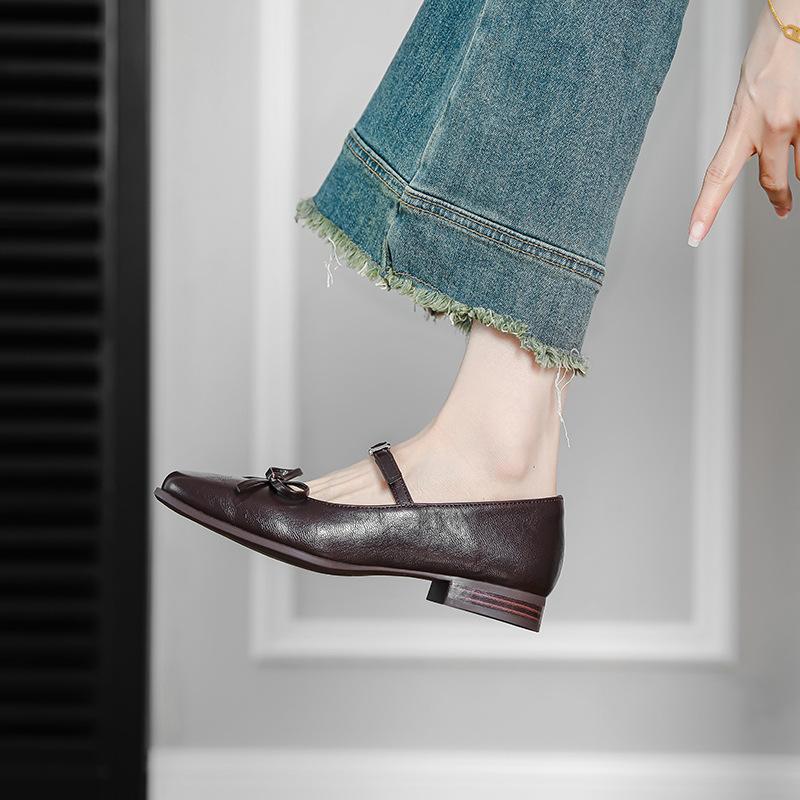 

Туфли-балетки с квадратным носком, бантом, плоской подошвой, маленьким толстым каблуком, Мэри Джейн, женские, весенне-летние, ретро, с открытым верхом, балетки, одинарные туфли 40 коричневый