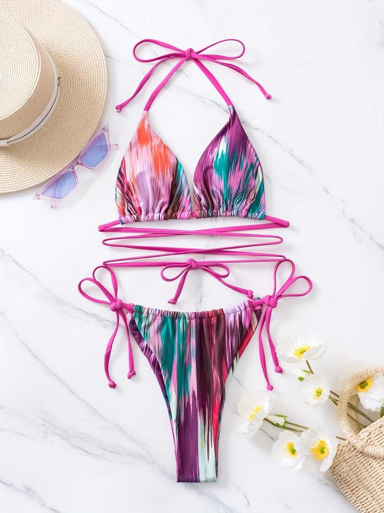 European and American split swimsuit smudge new sexy hollow bikini deep V strap design three-point woman