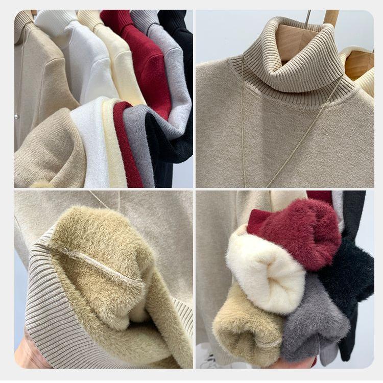 Fleece and Thickened Sweater Women's High-neck One-piece Fleece Sweater Women's Autumn and Winter Pullover Solid-color Knitted Sweater