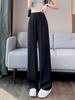 Women's 2026 High-End Grey Wide-Leg Pants - Spring/Summer Straight-Leg Design