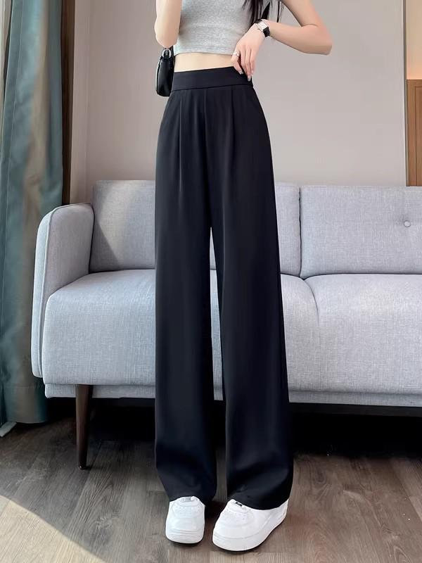 Women's 2026 High-End Grey Wide-Leg Pants - Spring/Summer Straight-Leg Design
