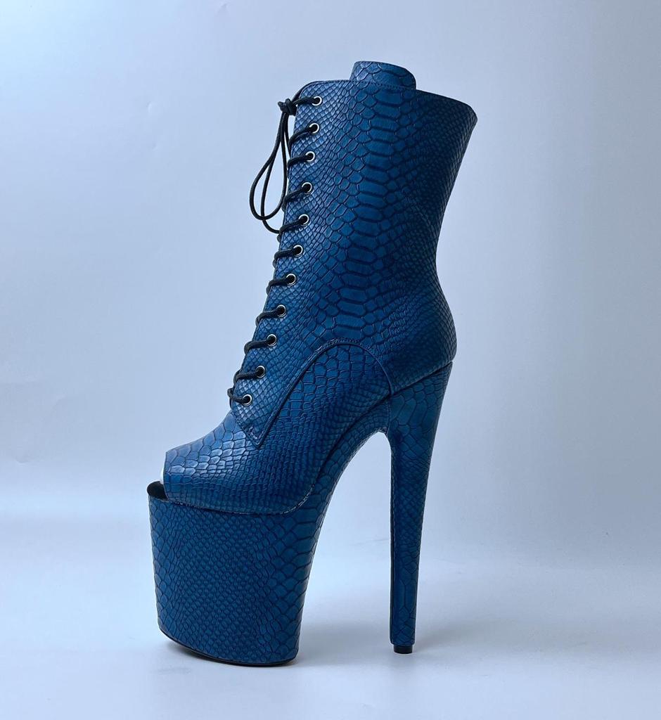 European Peep-toe Snake Print Unisex Ankle Boots for Stage and Pole Dancing, 20cm Heel