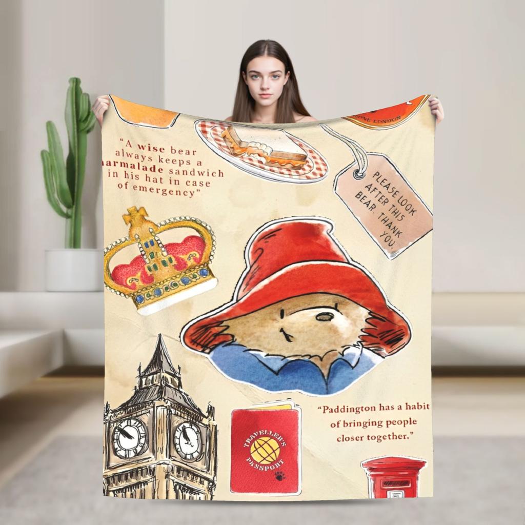 Blankets Britain Paddington Brown Bear Throw Blanket Flannel Bedspread For Couch Chair Sofa Bed Fluffy Sofa Bed Cover