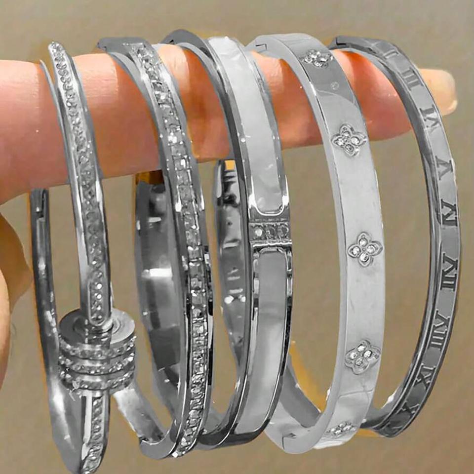 5/1 stuks Sprankelende Zirkonia Ingelegde Roestvrij Staal Armband Set voor Vrouwen Stapelbare Armbanden Mode Niet Verkleurende Sieraden Cadeau