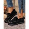 Women's Plus Size Furry Cuff Flat Cotton Shoes Autumn Winter Fleece Lined Warm Slip on Shoes