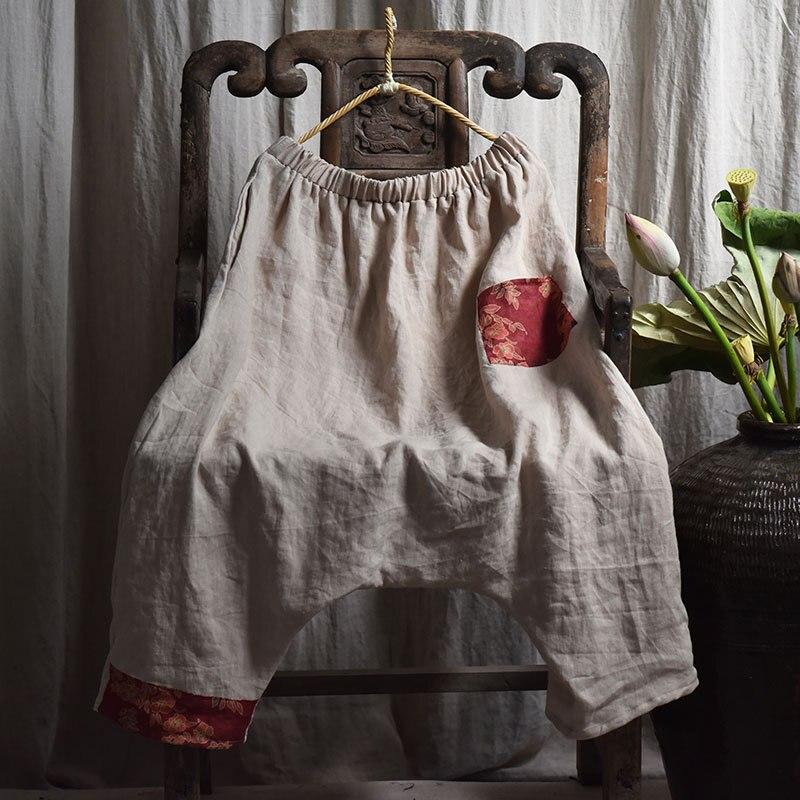 Johnature Ankle-length Pants Women Clothes Spring Vintage Trousers Loose Patchwork Elastic Waist Panelled Cross-pants